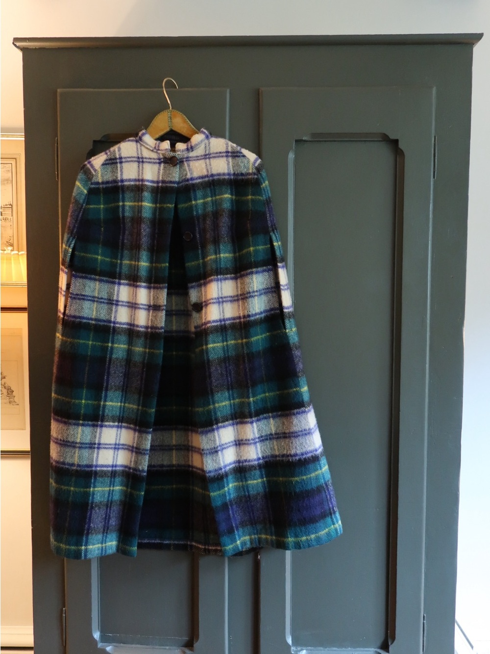 Vintage 1970s Plaid Wool Cape Coat